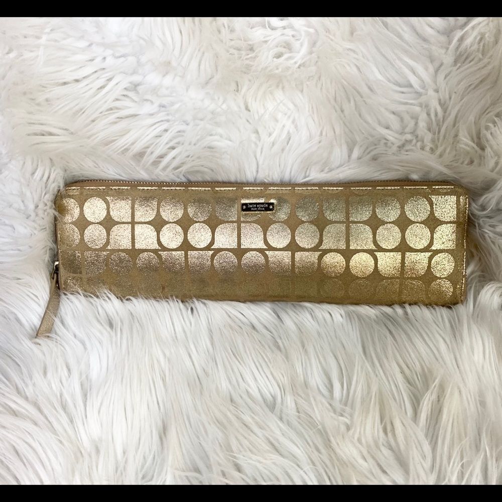 Kate Spade metallic gold leather zip around long wallet clutch